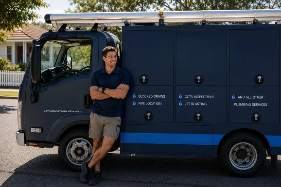 Our plumber with the service van on a Penrith job