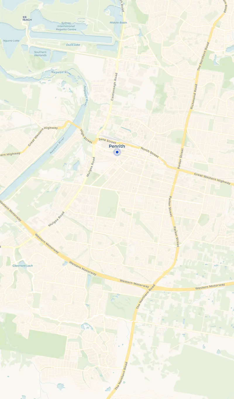 Map of the Penrith service area and the surrounding suburbs we cover.